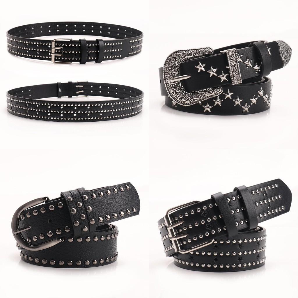 Punk Fashion Pu Leather Belt For Women With Studded Embellishments And Alloy Buckle For Streetwear