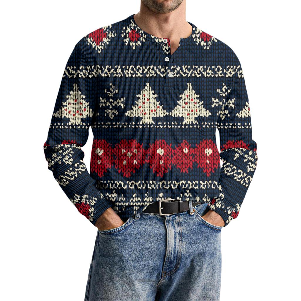 Men's Casual Knit Button-Up Long-Sleeve Shirt