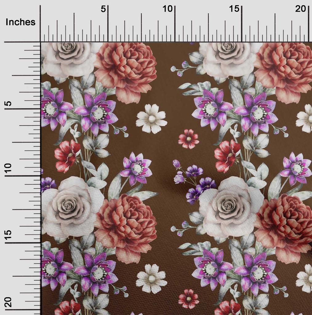 oneOone Cotton Flex Black Fabric Leaves|Lotus & Rose Floral Quilting Supplies Print Sewing Fabric By The Yard 40 Inch