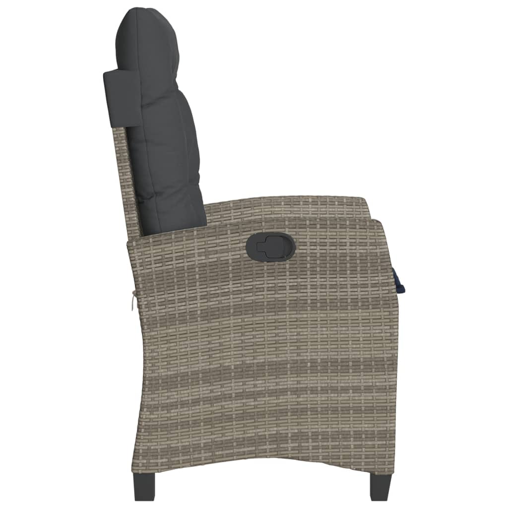 3 Piece Bistro Set with Cushions Grey Poly Rattan