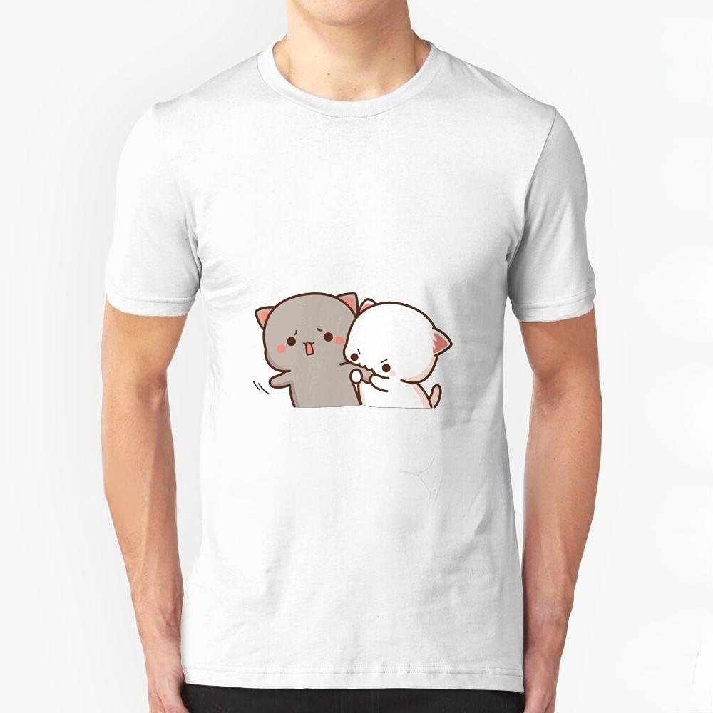 Peach and Goma Mochi Cat Bite T Shirt Men DIY Print Peach Cat Goma Mochi Cat Kitty Cute Romantic Kawaii Boyfriend Tops S