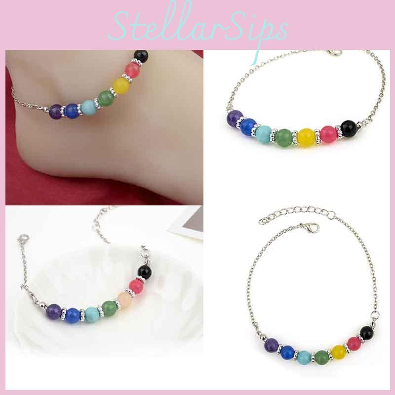 Versatile Fashion Stone Beach Boho Ankle Barefoots Bead Foot Bracelet Amethyst Chain