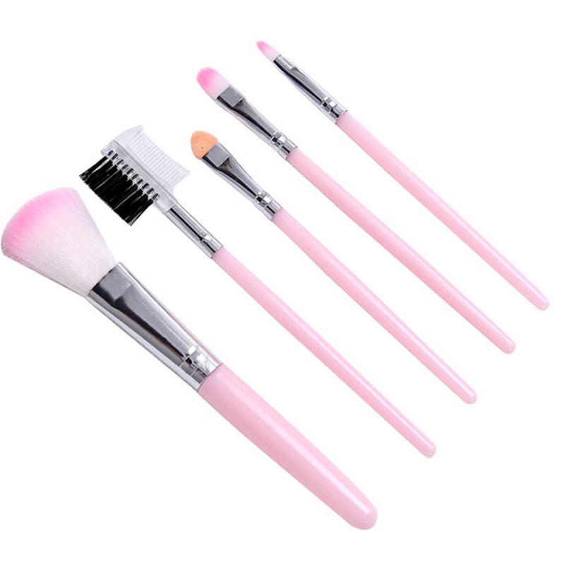 5Pcs Pink Makeup Brush Set Foundation Brush Eye Shadow Brush Eyebrow Comb Blush