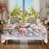1pc Spring/Summer Elegant Large Floral Tablecloth, Durable Polyester Fabric, Embossed Edge Craft, Exquisite Print, Party Birthday Holiday Table Decora