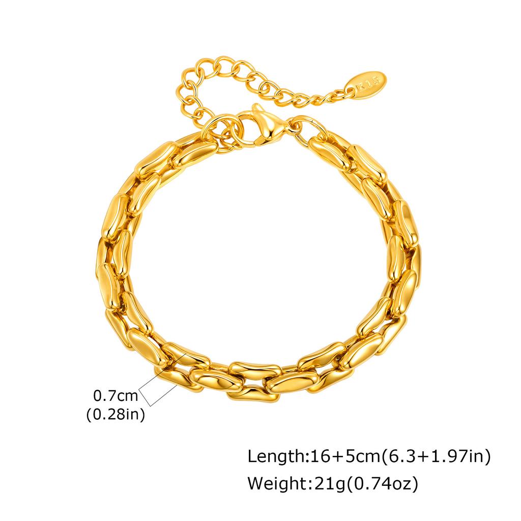 Punk Style Ladies Stainless Steel 18K Gold Plated Geometric Design Handmade Bracelet Thick Chain Jewelry Accessories Br-2646