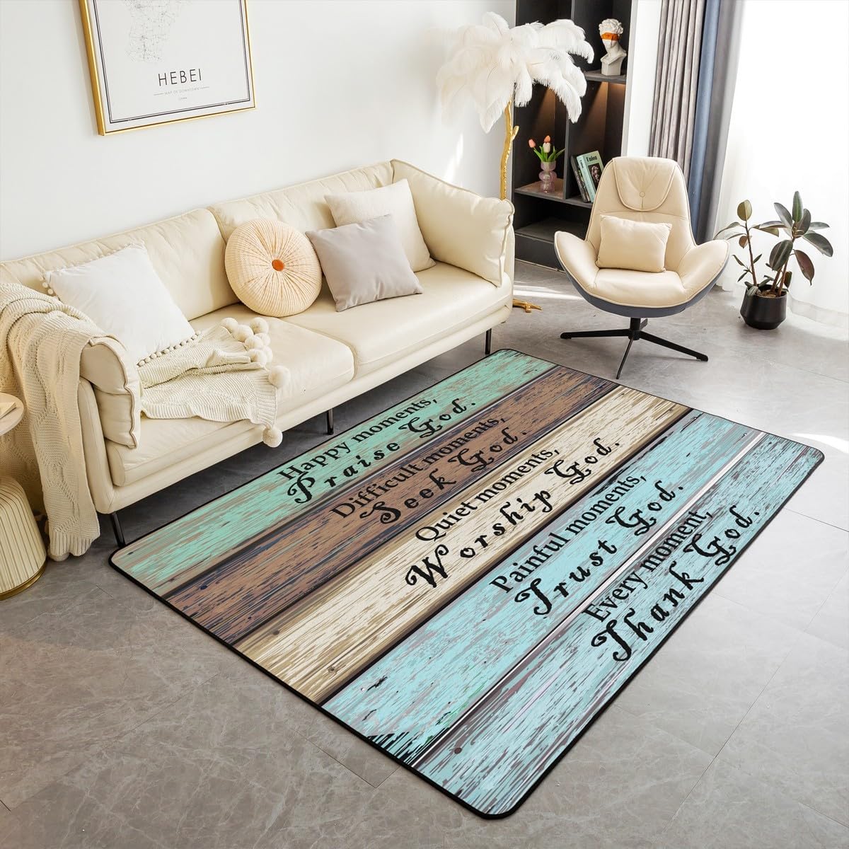 

Inspirational Healing Area Rug for Living Room and Bedroom, Washable Non-Slip Prayer Floor Carpet, Entryway Home Decor Mat 60X90cm