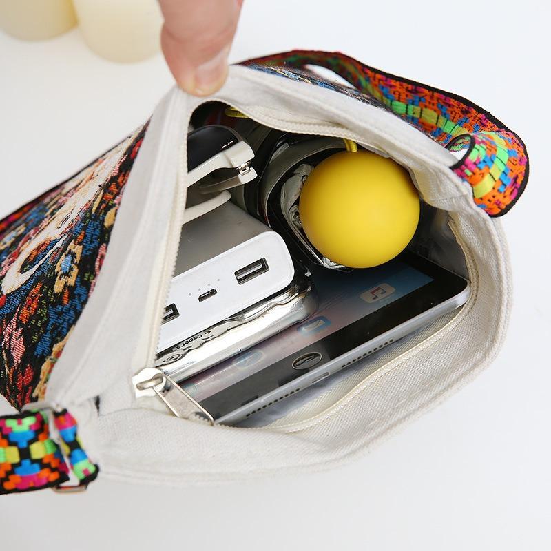 New embroidered messenger bag elephant owl pattern cloth bag going shopping carry-on bag