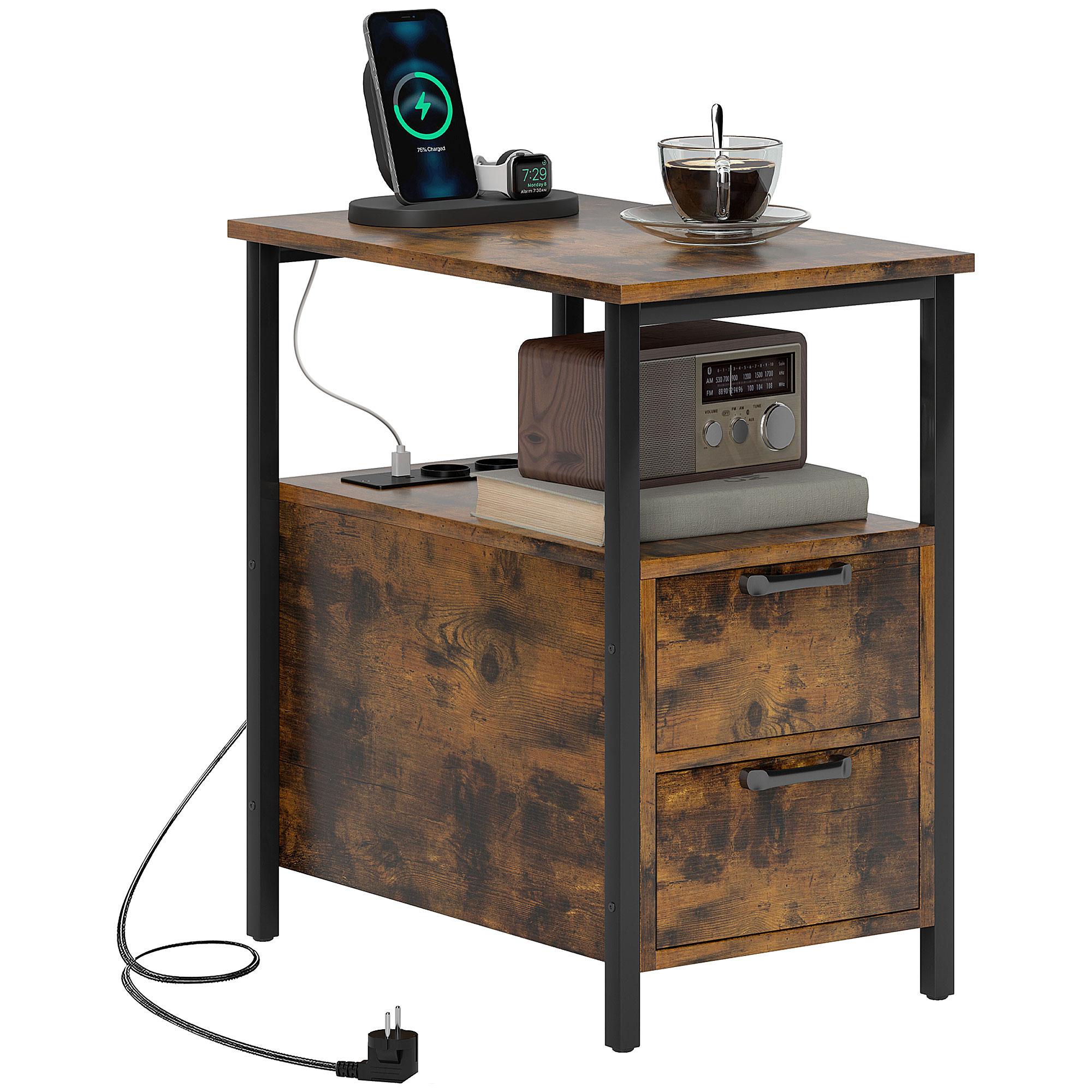 Side Table with Charging Station, USB