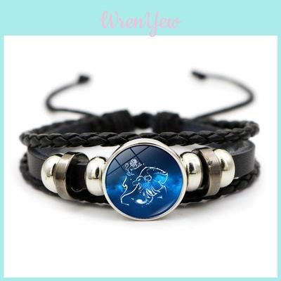 Stylish Zodiac Time Gem Leather Bracelet For Men And Women Handmade Fashion