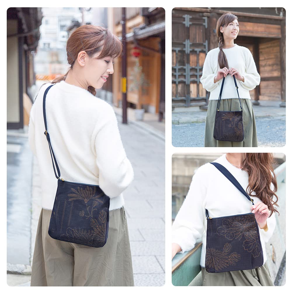 [creare Kiki] Women's Shoulder Bag, Crossbody, Lightweight, Made in Japan, Kimono Style, Indigo, Persimmon Tannin Dyed Kyoto Canvas, Crepe, Mom's