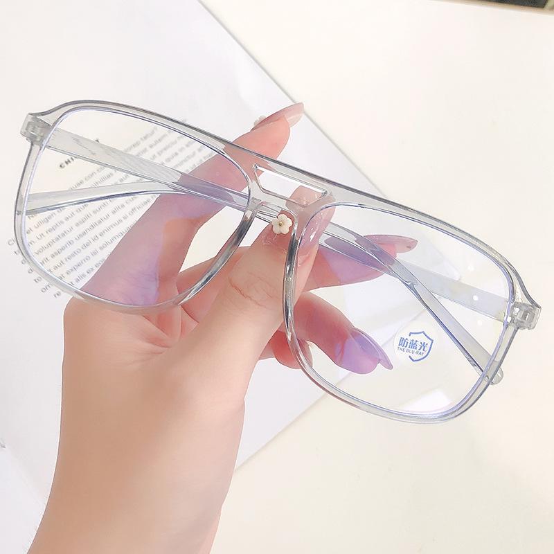 Anti-Blue Retro Glasses Pilot Double Beam Large Frame Fashion Glasses Frame Plain Street Shot Myopia Glasses