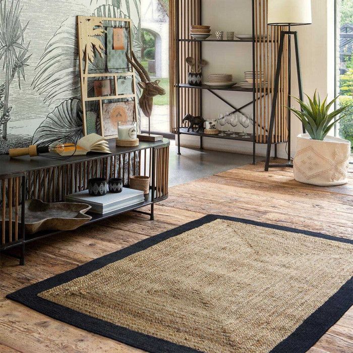 Tapis en jute naturel végétale 120 x 170 cm Atmosphera - Noir