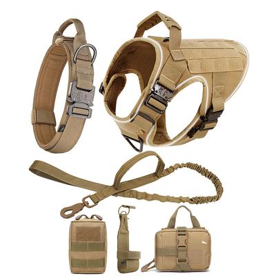 Reflective Dog Harness with 4 Metal Buckles Military Tactical Pet Training Vest Harnesses Leash Collar Large Dogs Accessories