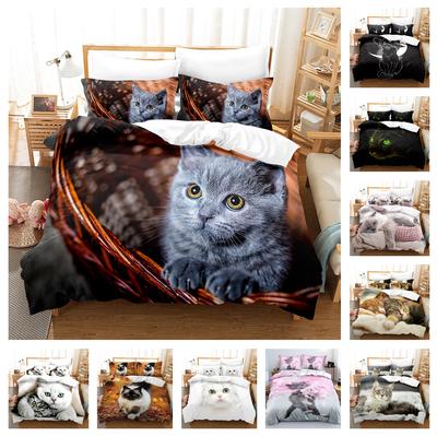 3D-Haustier-Katzen-Bettwäsche-Set, Tier-Daunen-Bettbezug, Kissenbezug-Set, Einzel-/Doppelbett DE135 * 200, weicher Bettbezug in voller Größe, Jungen- und Mädchen-Bettbezug