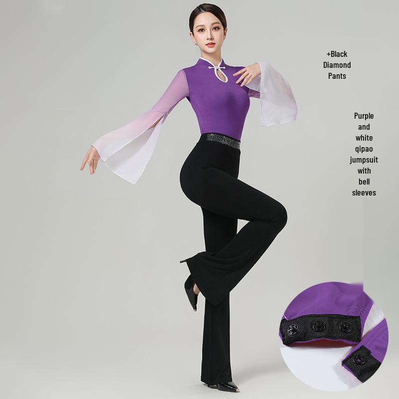 Women's Elegant Bell Sleeve Dancewear Set for Classical Dance, Etiquette, and Fashion Shows