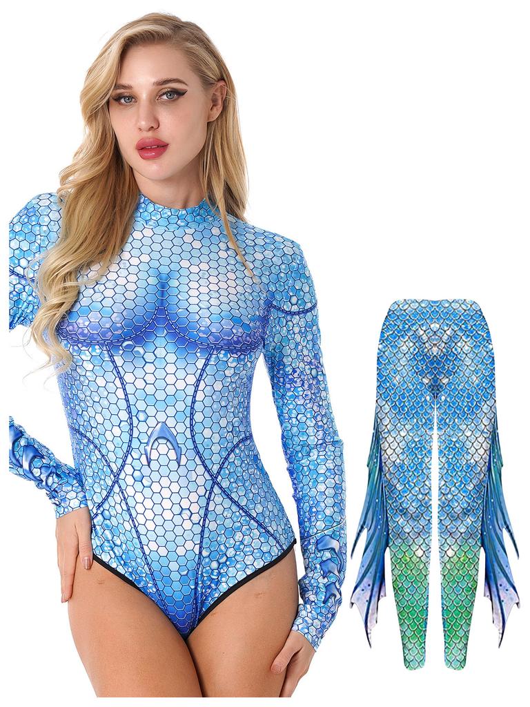 Shimmering Mermaid Stage & Party Jumpsuit S-XL: High Waist Tights Design with Stand Collar, Eye-Catching for Halloween