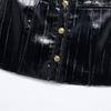 2025 Spring Women's Slim Fit A-Line High Waist Shiny Faux Leather Single-Breasted Decorative Short Skirt