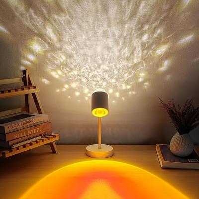 1 peça, Luz de Projeção Cabeça Dupla Pôr do Sol Ondulação da Água, Uso com Plugue USB Holofotes de Parede de Fundo, Decoração de Casa Moderno Novidade Presente Luz de Mesa