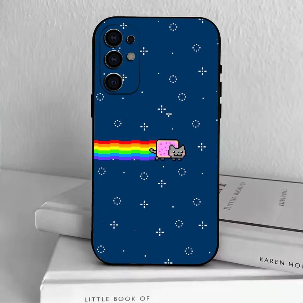 

Cute N- Nyan C- Cat Phone Case Black Silicone Soft For Samsung S25,S24,S21,S22,S23,S30,Ultra,S20,Plus,Fe,Lite Samsung S21lite