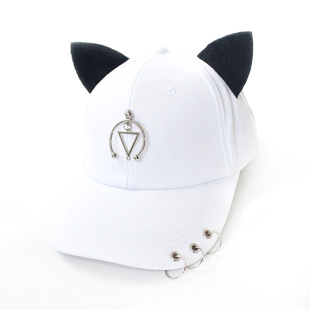 Creative Cat Ear Baseball Caps Metal Rings Cotton Sunscreen Hat Casual Dad Hat Outdoor
