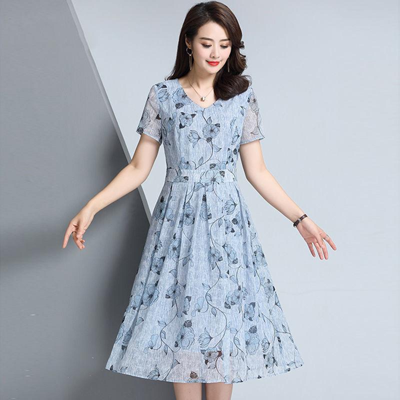 Wickelkleid mit Blumenmuster in Midilänge, schmale Passform, Vintage-Stil, schmeichelhaftes Bauchweg-Kleid in Midilänge, bedruckter A-Linien-Rock