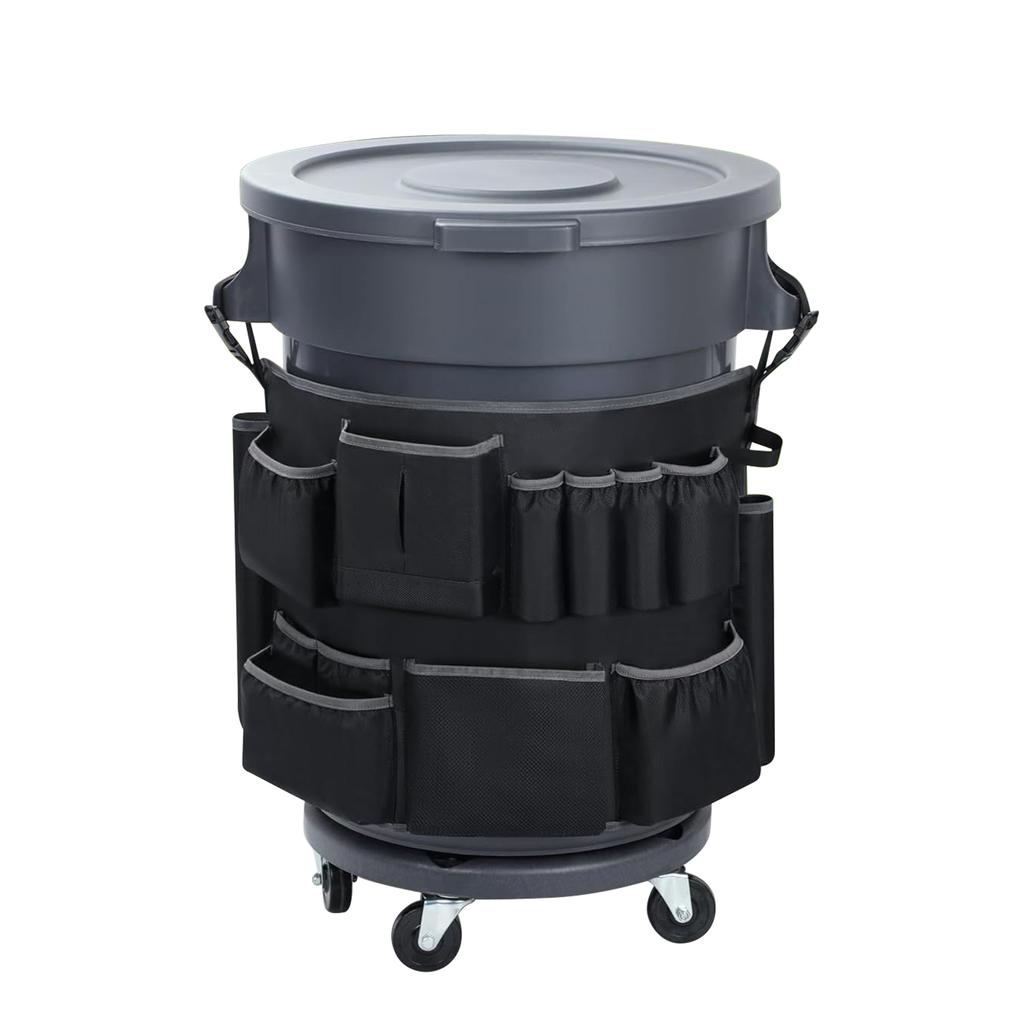 Cleaning Tool Storage Bag Adjustable Buckle Cleaning Supplies Organizer Bag Buckle-Type Hanging Bag for 32-55 Gallon Porch