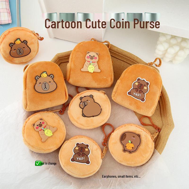 Cute Capybara Cartoon Plush Coin Purse: Portable Kids' Wallet & Storage for Earphones and Lipstick