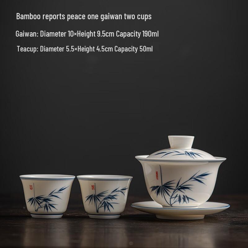 Meishangyuan Hand-painted Mutton Fat Jade Gaiwan Tea Set