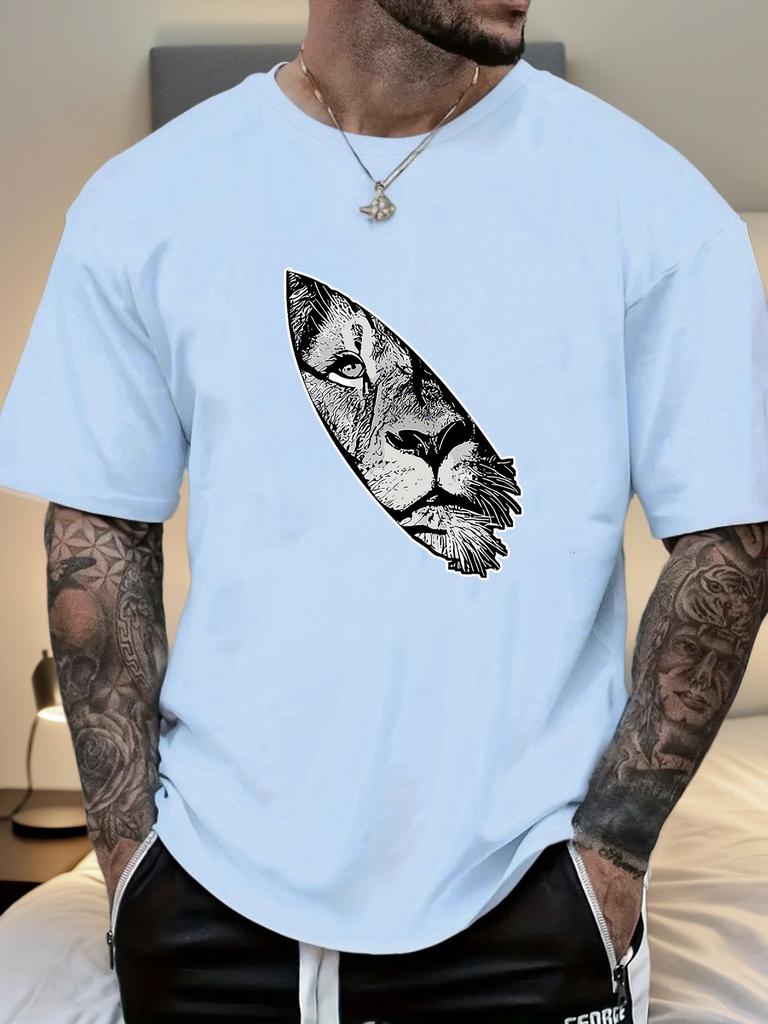 Mens Lion Head Graphic T Shirt Summer Soft Comfort Fit Oversized Daily Wear Tee