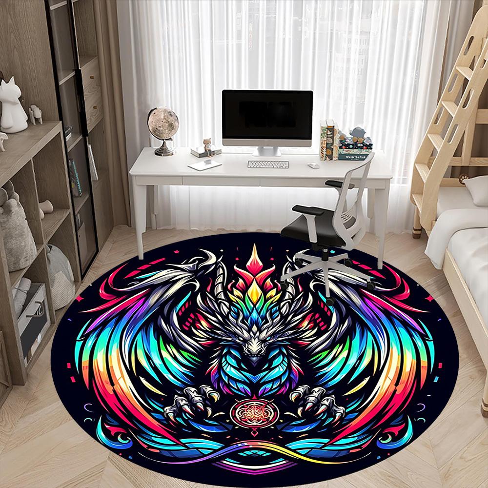 1PC Mythical Dragon Art Office Round Rug, Non slip, Soft and Durable Office Rug for Interior Decoration, Perfect for Office
