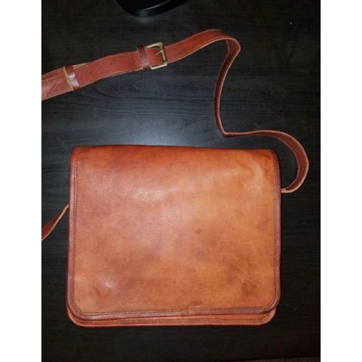 

Мужская винтажная сумка-портфель из натуральной блестящей кожи для ноутбука 11 x 9 x 3 in