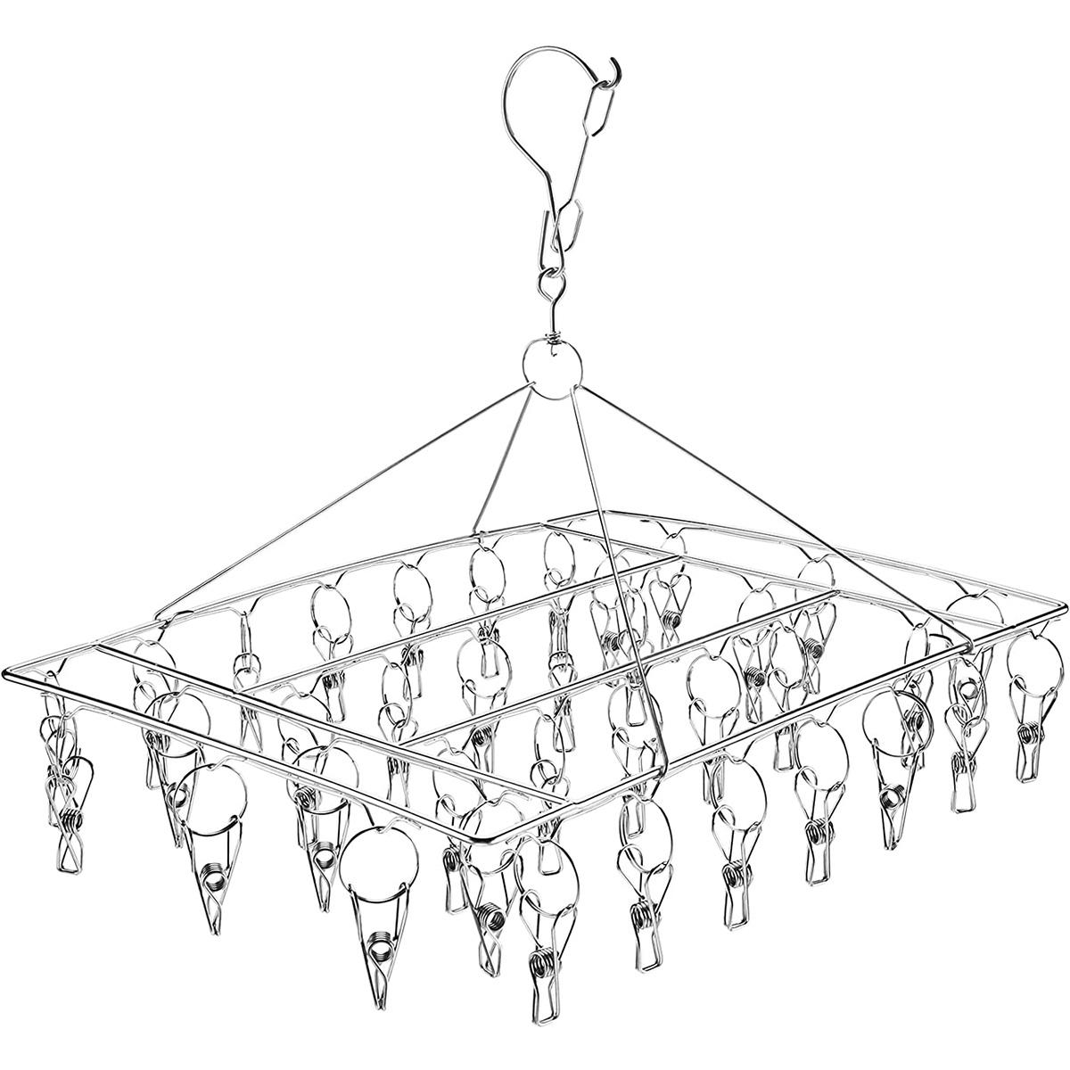 

Сушилка для носков с 36 прищепками, из нержавеющей стали, вешалка для сушки носков, вращающаяся, ветрозащитная, для сушки белья, складная вешалка для носков