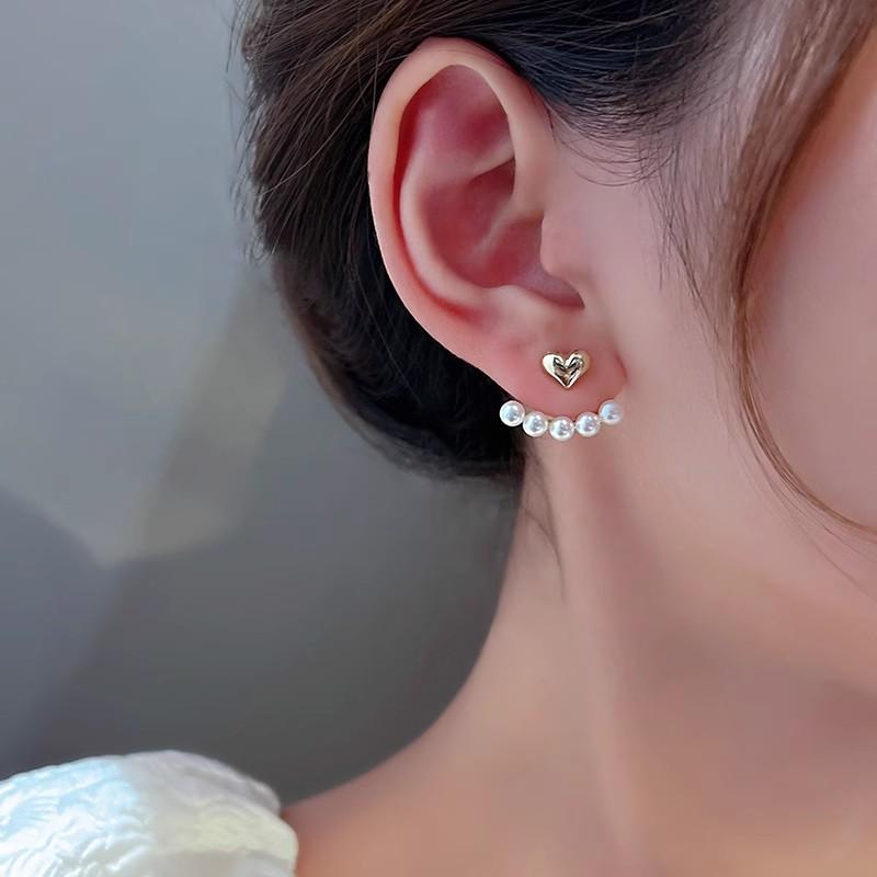 Light Luxury Imitation Pearl Stud Earrings Sweet Heart-shaped Ear Stud For Women Fashion Party Wedding Brid Jewelry Gift