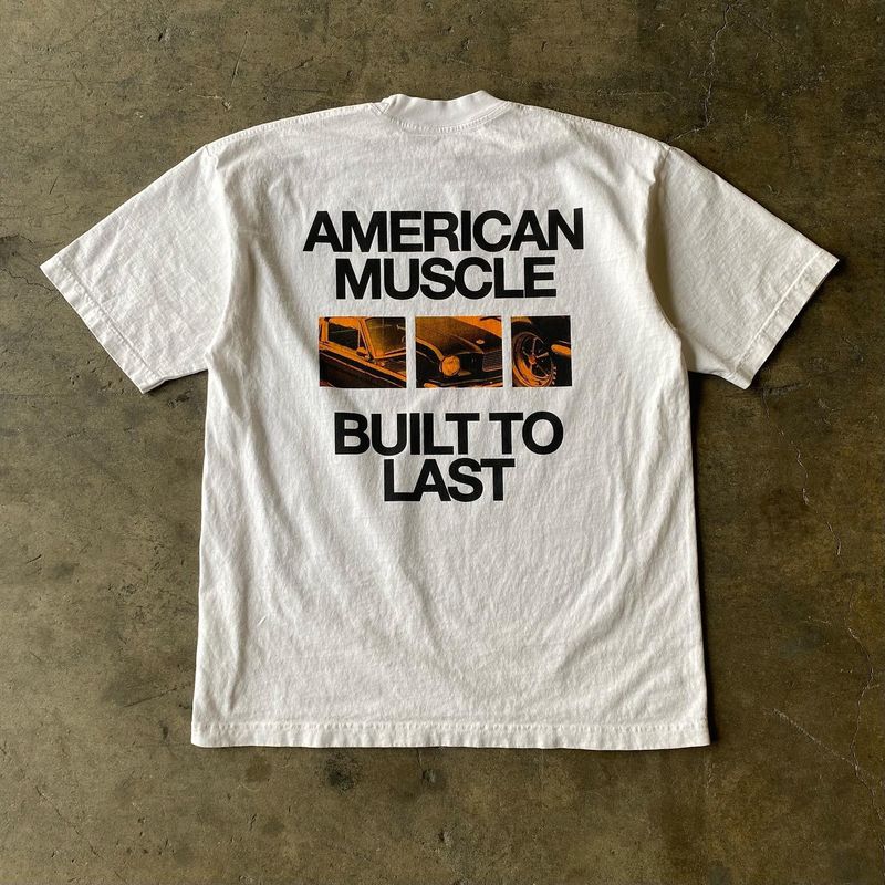 

Americanmuscle Car BF Wind Denim Casual Loose Vintage Retro American Short Sleeve T-shirt Top White S