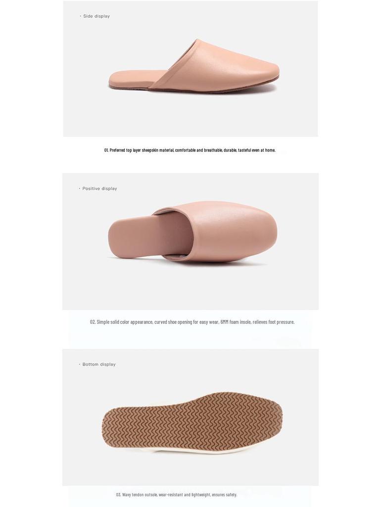 Men's and Women's Lambskin Indoor Slippers - Breathable Leather for Home