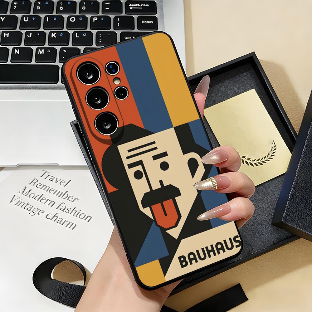 Abstract Bauhaus-style Phone Case For Samsung S26 S25 S24 FE S23 S22 S21 Plus S20 Ultra Note20Ultra Black Soft Shell