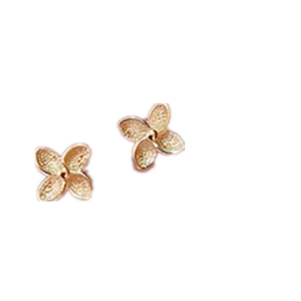 Pendientes de botón de plata de ley chapados en oro de 18 quilates con trébol de cuatro hojas para mujer - Minimalistas, Elegantes, Versátiles, Diseño de Molino de Viento.