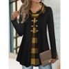 Autumn T-shirts Fashion Plaid Print Fake Two-piece Pleated Scarf Wild Button Plus Size Women's Thin Long-sleeved T-shirt