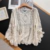 DIMANAF 2024 T-Shirt Women Knitting Lace Vest O-Neck Hollow Summer Style Long Sleeve Basic White Tops Tees Loose Clothing Bei
