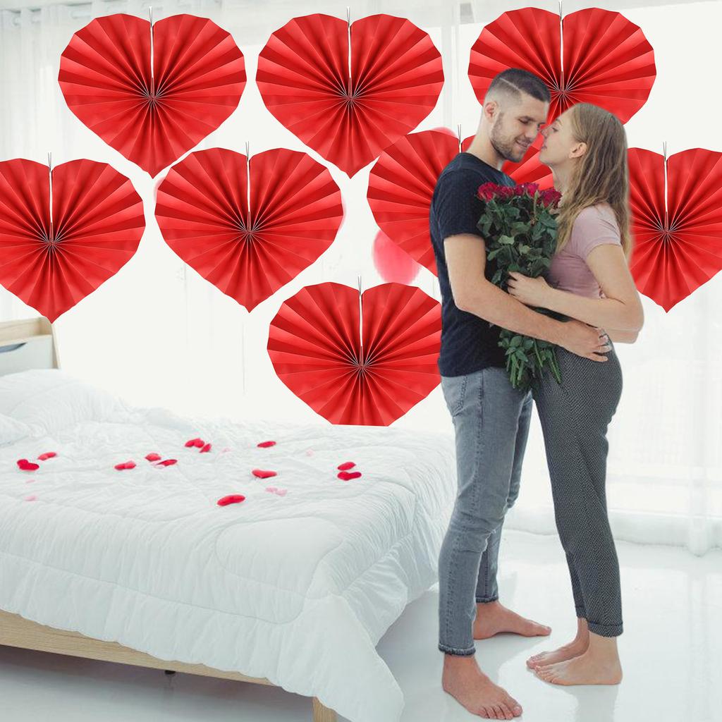 8 stk Papirvifter formet som kjærlighetshjerter for bryllup og jubileum Dekorative foldevifter Valentinsdagsfestartikler