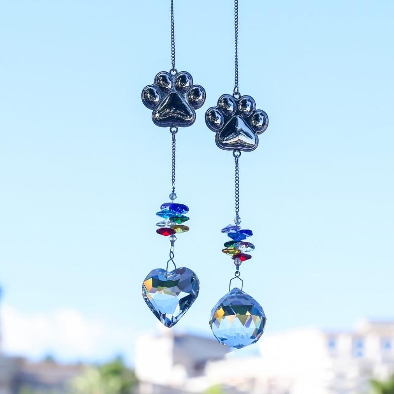 Crystal Pet Memorial Suncatchers Metal Alloys Cats Dog Paws Design Pendant Home Decoration Window Hanging Ornament Gift