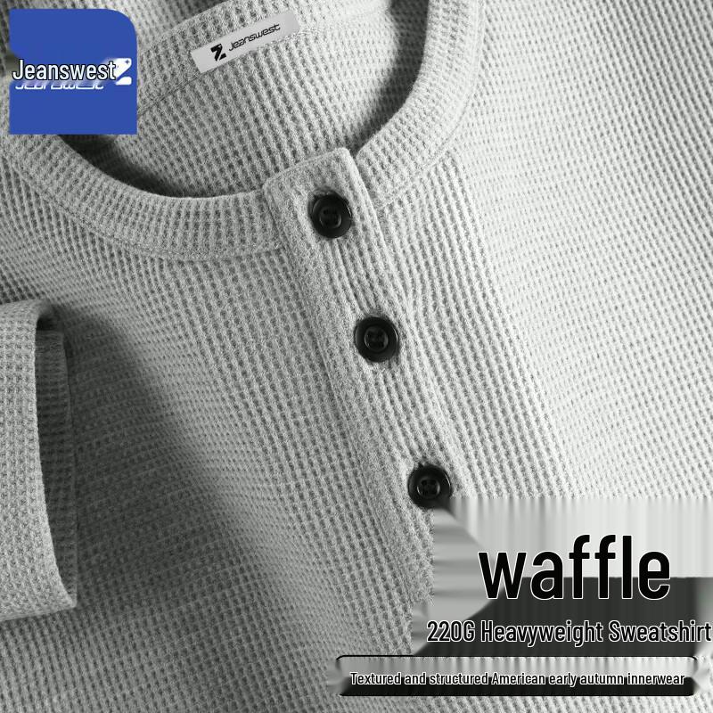 

Jeanswest Men s Waffle Knit Henley Long-Sleeve T-Shirt M