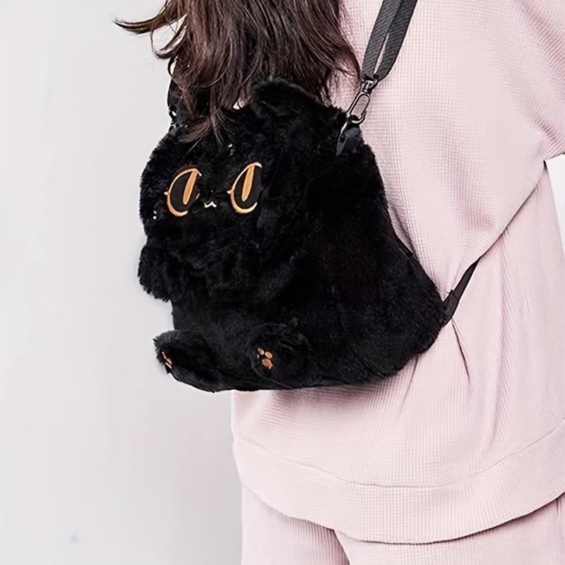 Cute Cartoon Cat Embroidered Plush Backpack - Fashionable Crossbody Bag with Zip Closure for Women