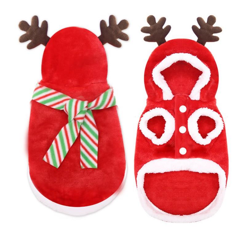 Winter Pet Costume Small Medium Dogs Cats Flannel Reindeer Hoodie With Scarf Christmas Outfit