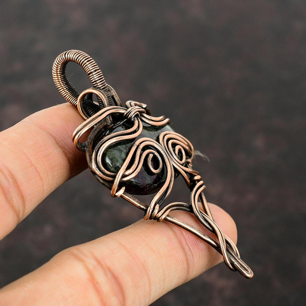 Eudialyte Gemstone Pendant Copper Wire Wrapped Pendant Ethnic Jewelry Handmade Pendant Copper Wire Wrap Jewelry Stylish Pendant Gift For Her