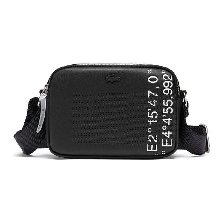 Lacoste Fashion Trend Print Zipper Closure PU Small Square Shoulder Crossbody Bag Medium Unisex bags Black NF3929PE-279 Black,Medium