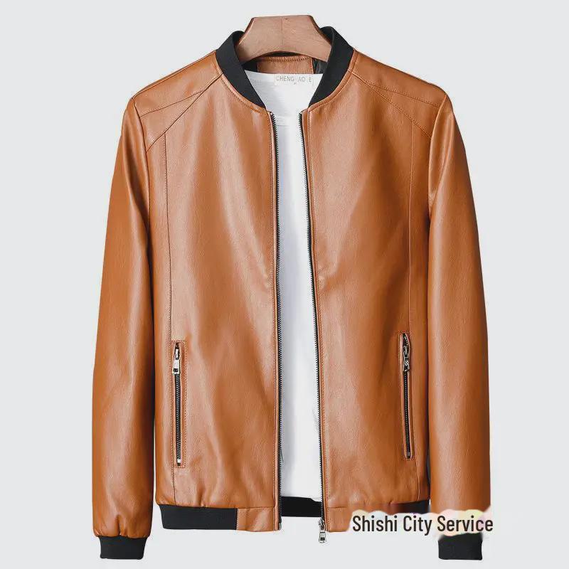 2023 Men's Slim Korean Style Leather Motorcycle Jacket - Trendy, Handsome, Casual Spring & Autumn Wear