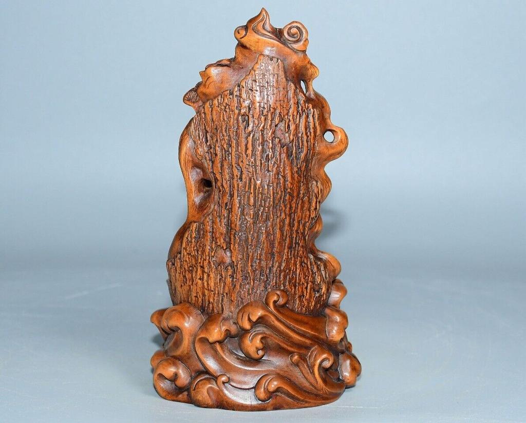 Chinese Antique Vintage Wood Hand Carved Boxwood Guan Yu Figure Statue Sculpture