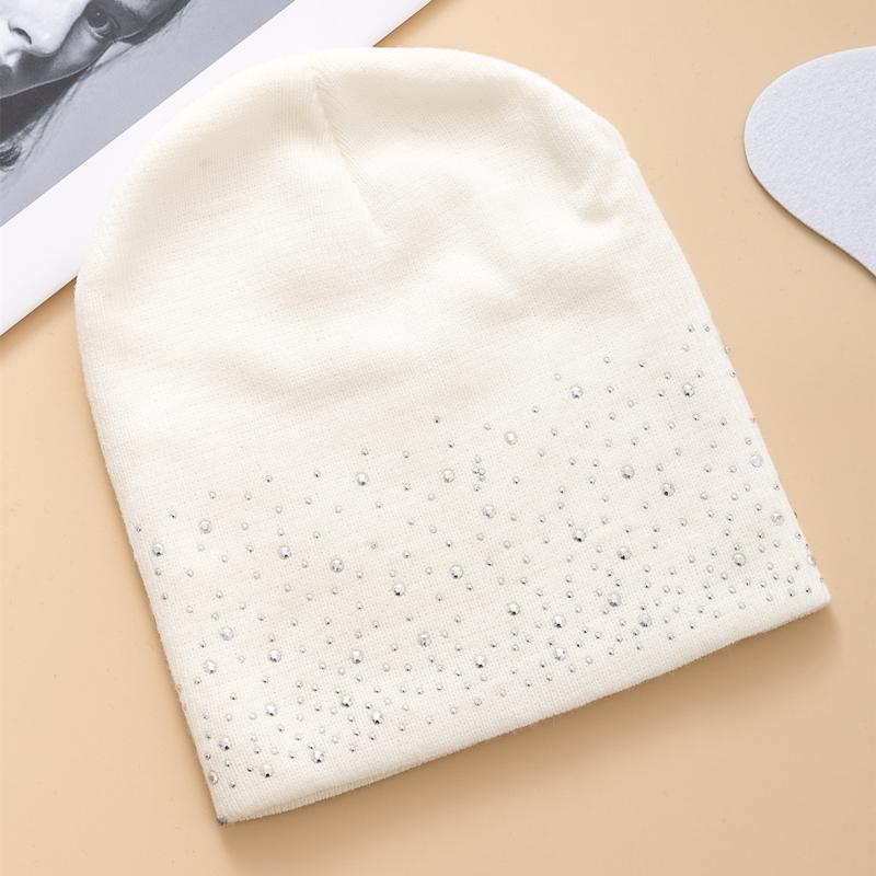 Damen Lässige Winter Herbst Mütze Stilvolle & Glänzende Strass-Dekoration Damen Beanie Outdoor Streetwear Strickmütze