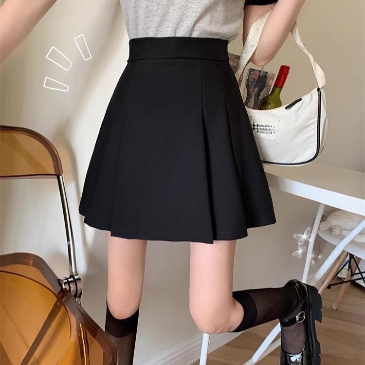 

Women s Plus Size High Waist Pleated Black Midi Skirt for Spring/Summer - Slimming A-Line Bodycon Design XL [Recommended 119-130 lbs]